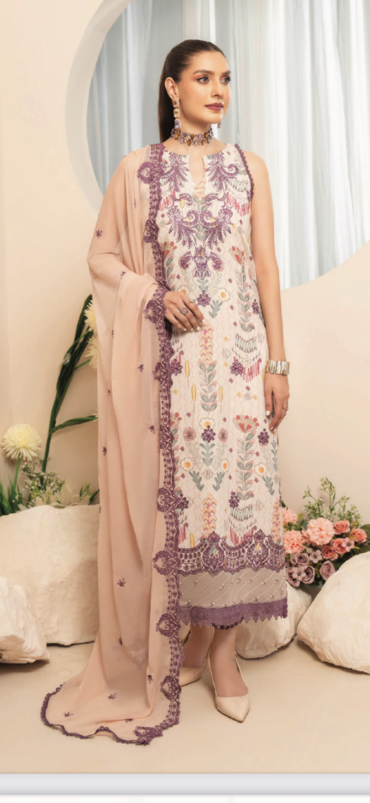 Embroidered Karandi Three Piece Suit