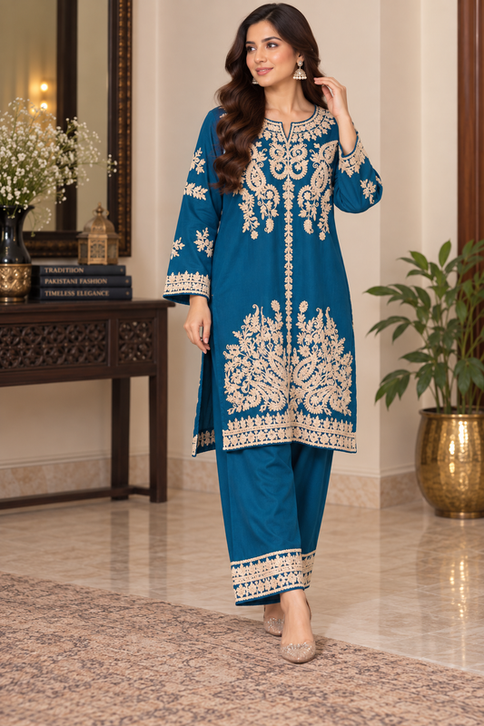 Embroidered Irish Lilen 2 Piece