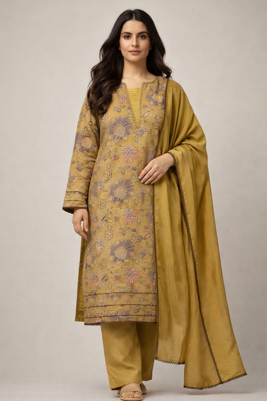 Mustard 3 Piece Printed suit