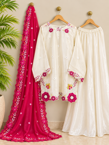 Embroidered 3 Piece Silk Suit