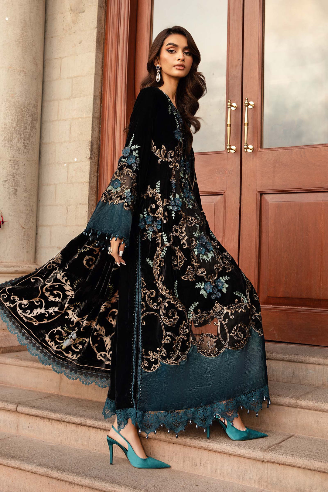 3 Piece stitched Embroidered Velvet Suit