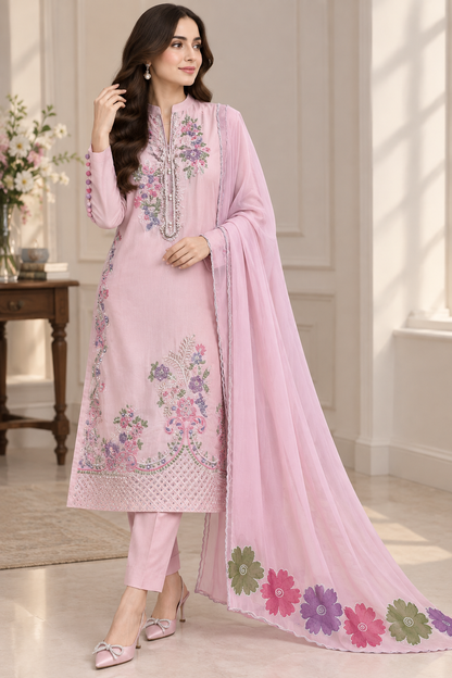 Raw Silk 3 Piece Embroidered
