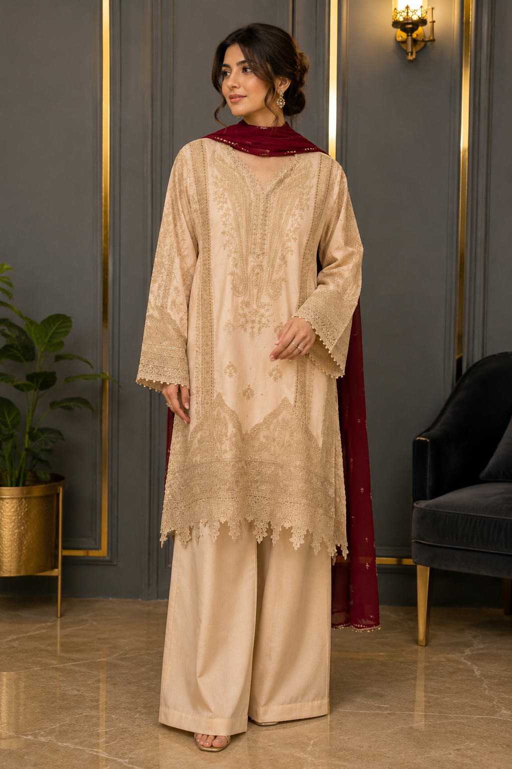 Chicken Luxury Lawn Embroidered 3 piece