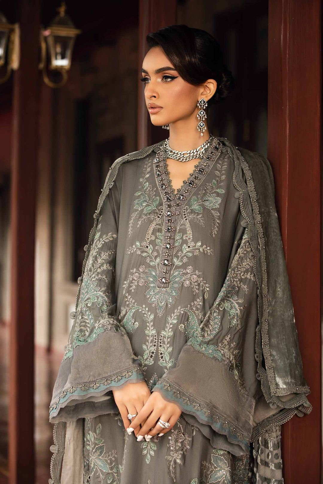 3 Piece stitched Embroidered Velvet Suit