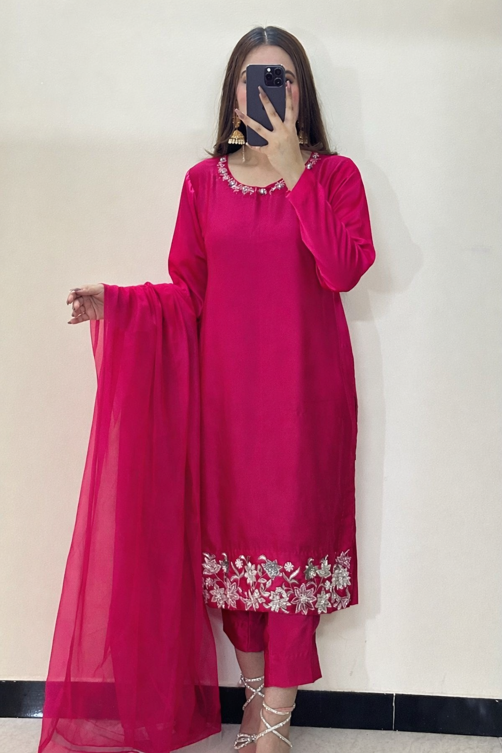 Haya Pink -3 Piece Raw Silk Suit with hand work
