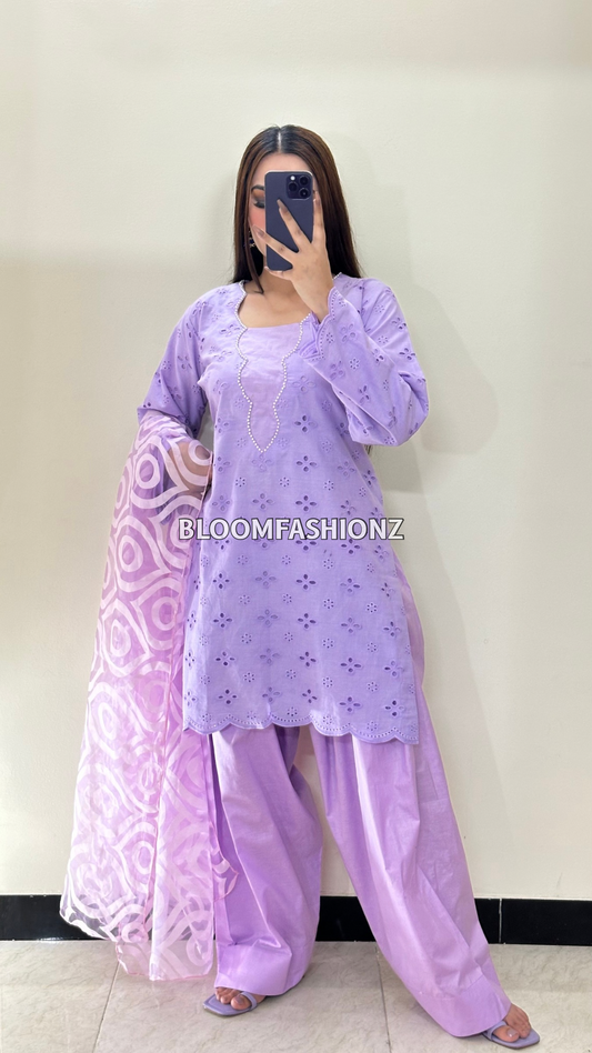 3 Piece Chikenkari Lawn Suit Lilac