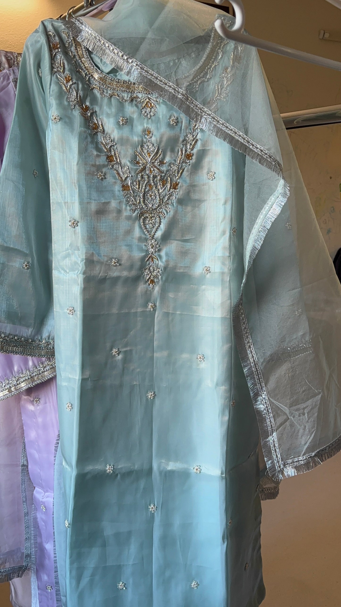 AMAL by BF - 3 Piece Embroidered Shesha Silk Suit