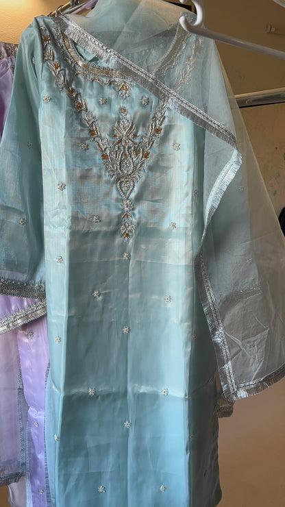 AMAL by BF - 3 Piece Embroidered Shesha Silk Suit