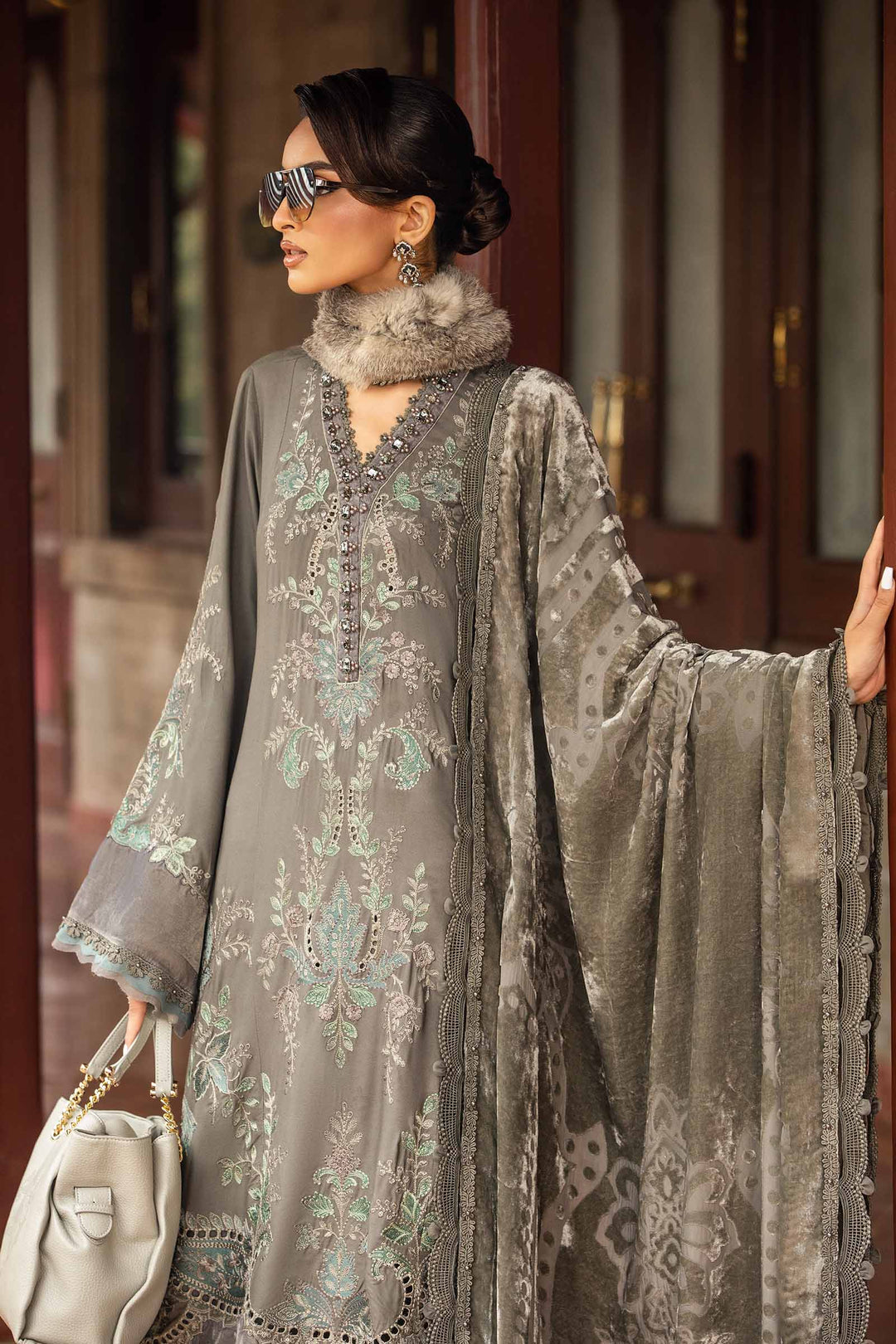 3 Piece stitched Embroidered Velvet Suit