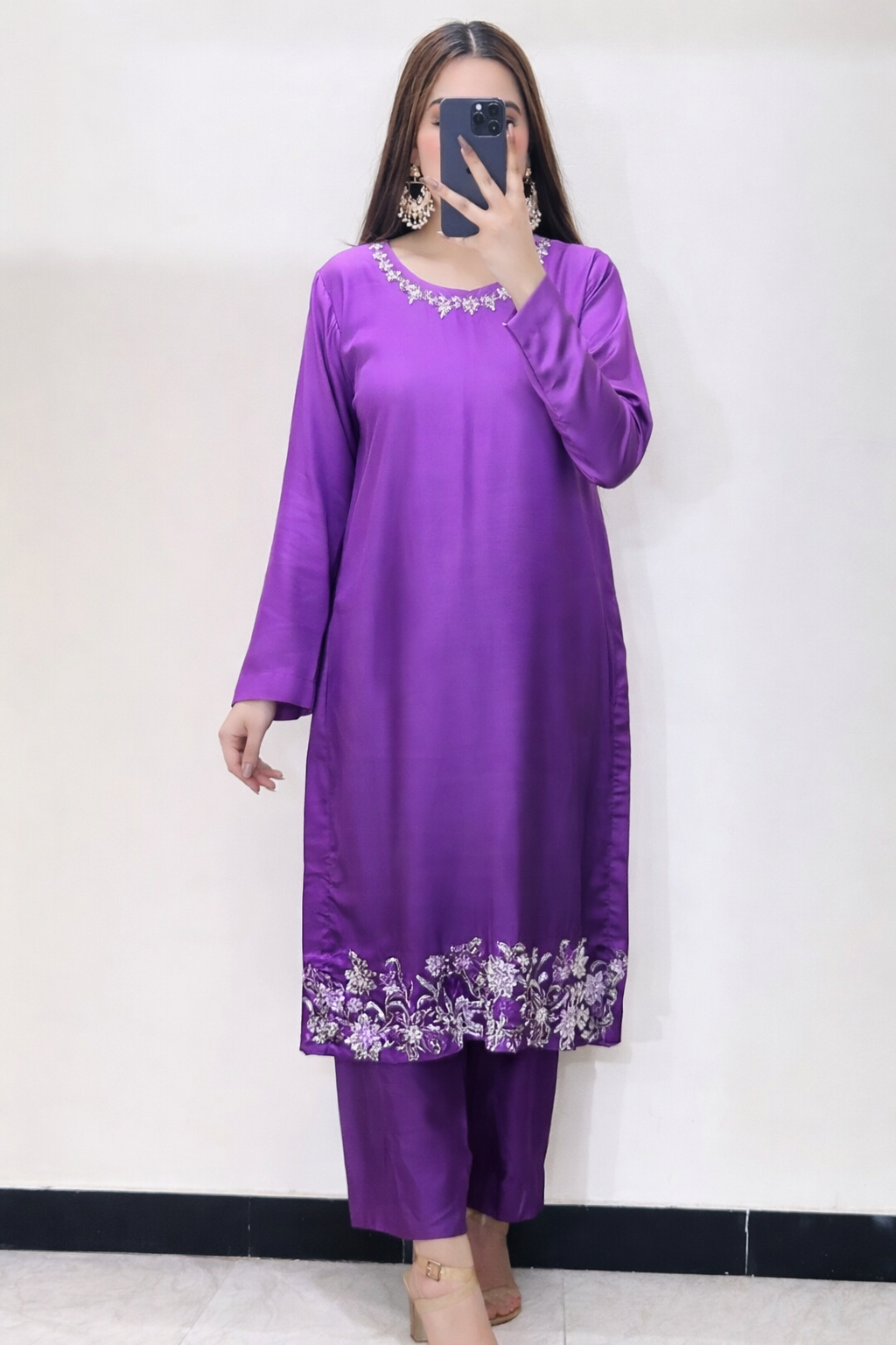 Haya Purple -3 Piece Raw Silk Suit with hand work