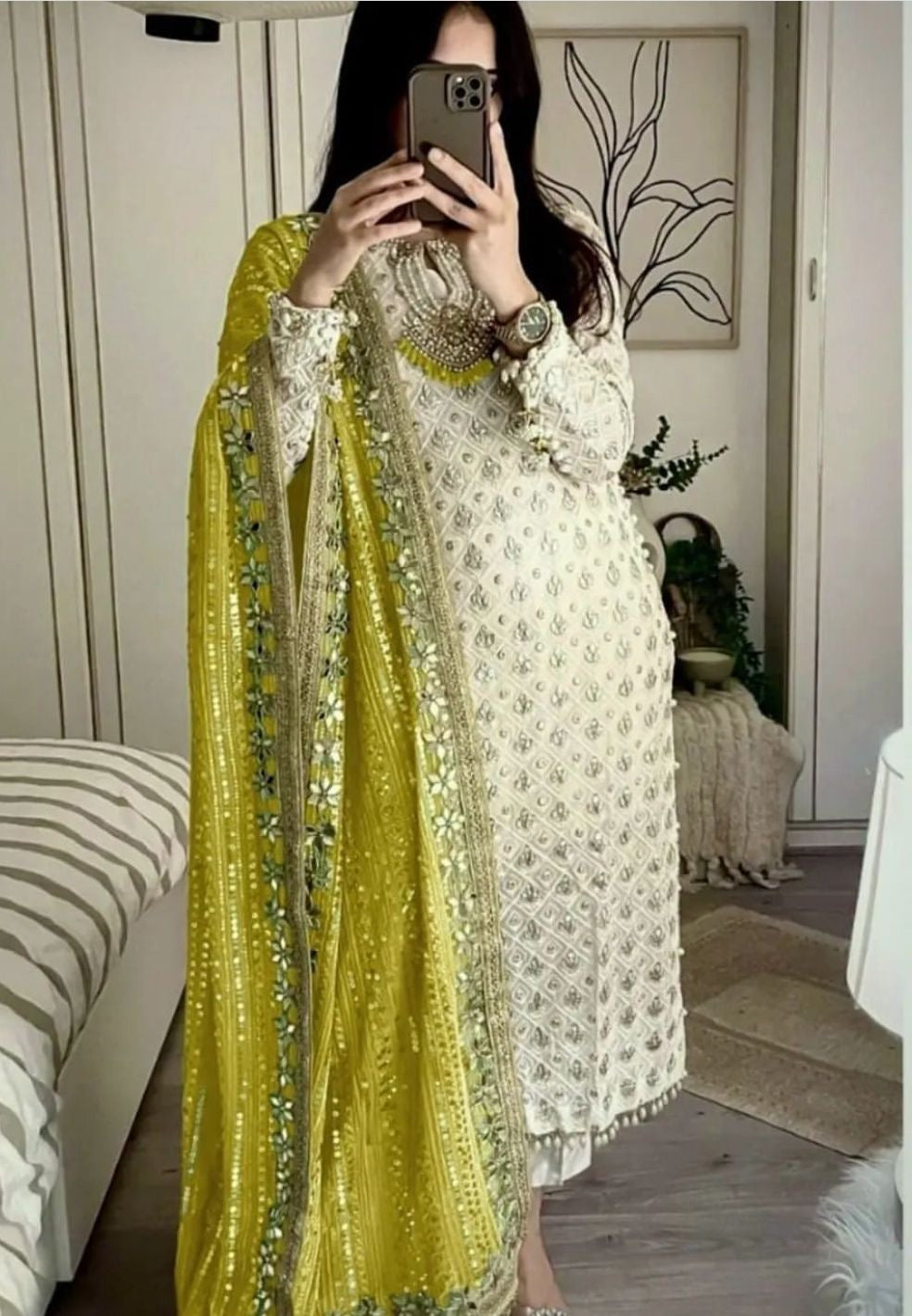 RANI- 3 Piece Chiffon Chikankari Suit Mustard