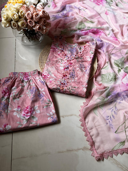 3 Piece Embroidered Lawn with Chiffon Dupata