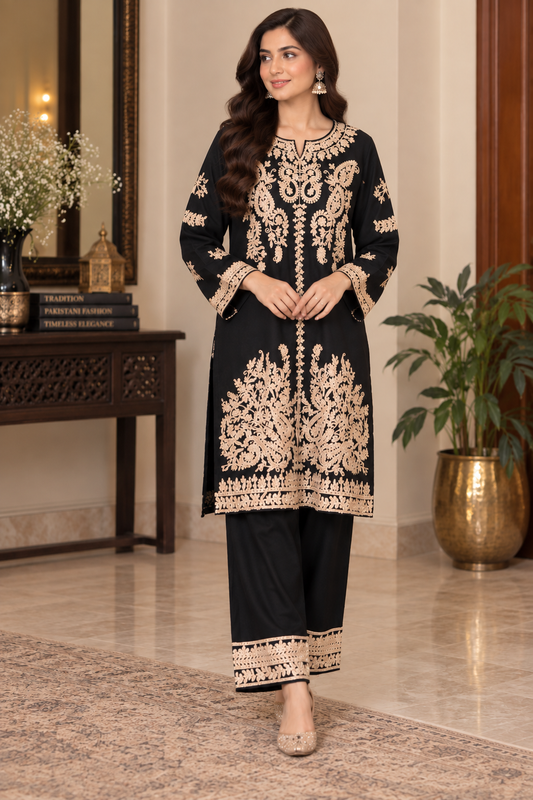 Embroidered Irish Lilen 2 Piece