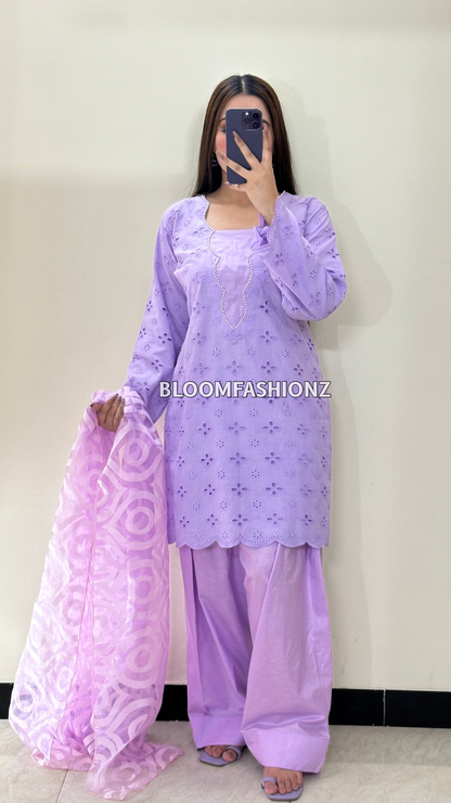3 Piece Chikenkari Lawn Suit Lilac
