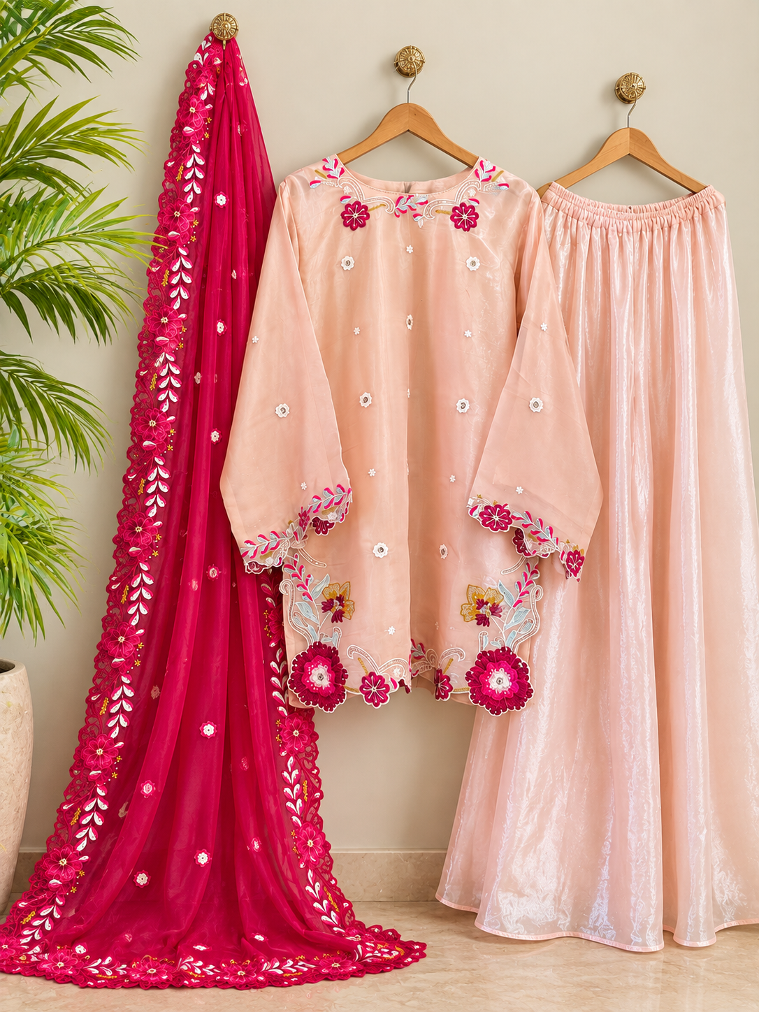Embroidered 3 Piece Silk Suit