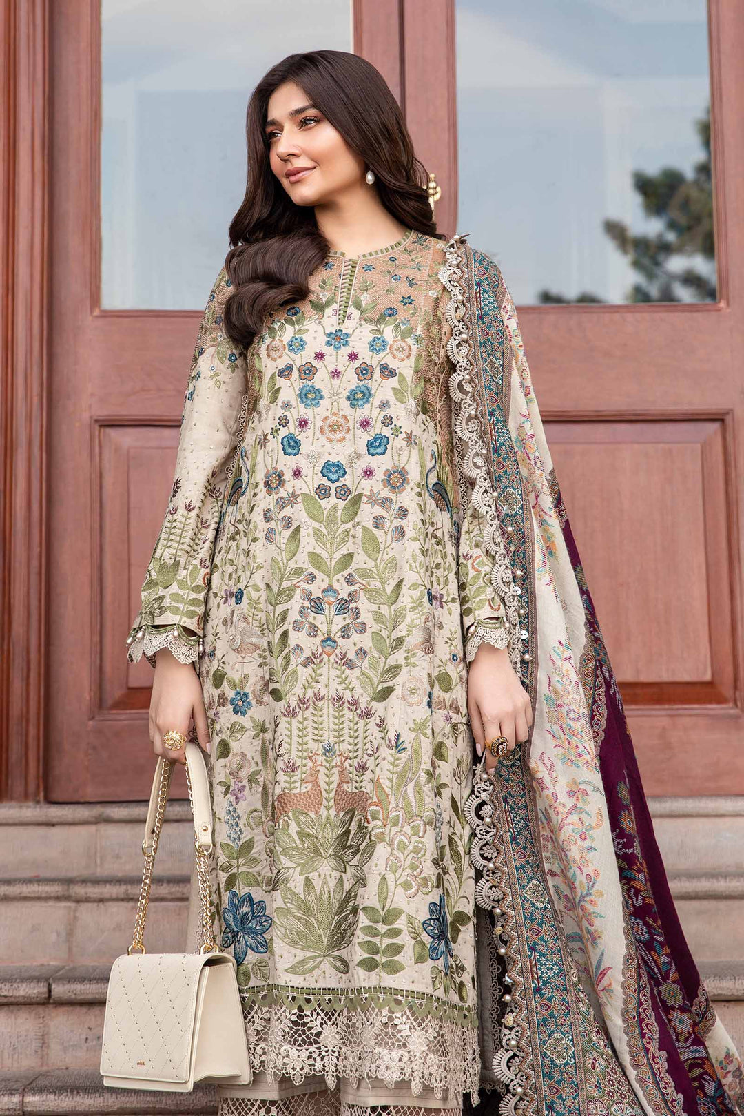 3 Piece stitched Embroidered Linen Suit