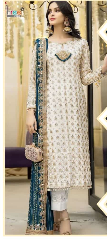 RANI- 3 Piece Chiffon Chikankari Suit Blue