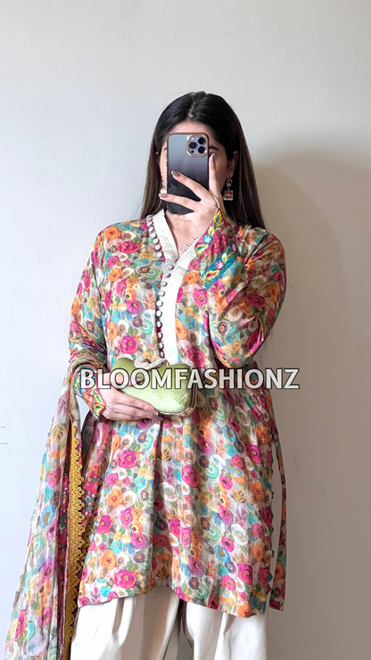 3 Piece Embroidered Pure Lawn Suit with Farshi Shalwar