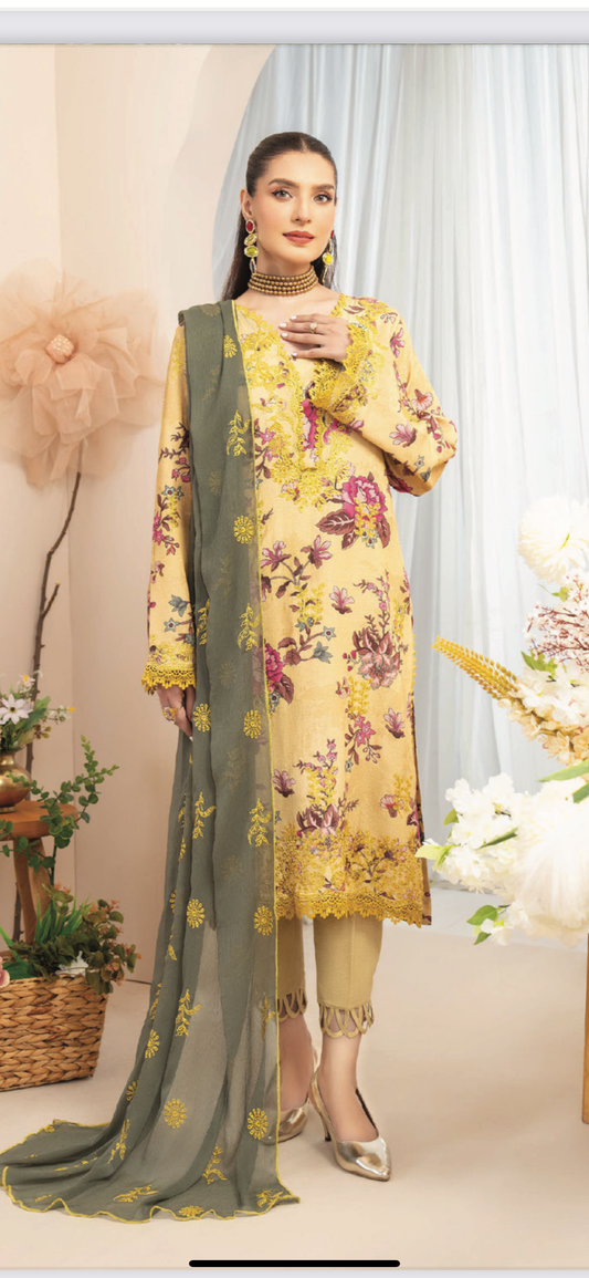 Embroidered Karandi Three Piece Suit