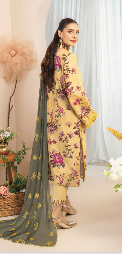 Embroidered Karandi Three Piece Suit