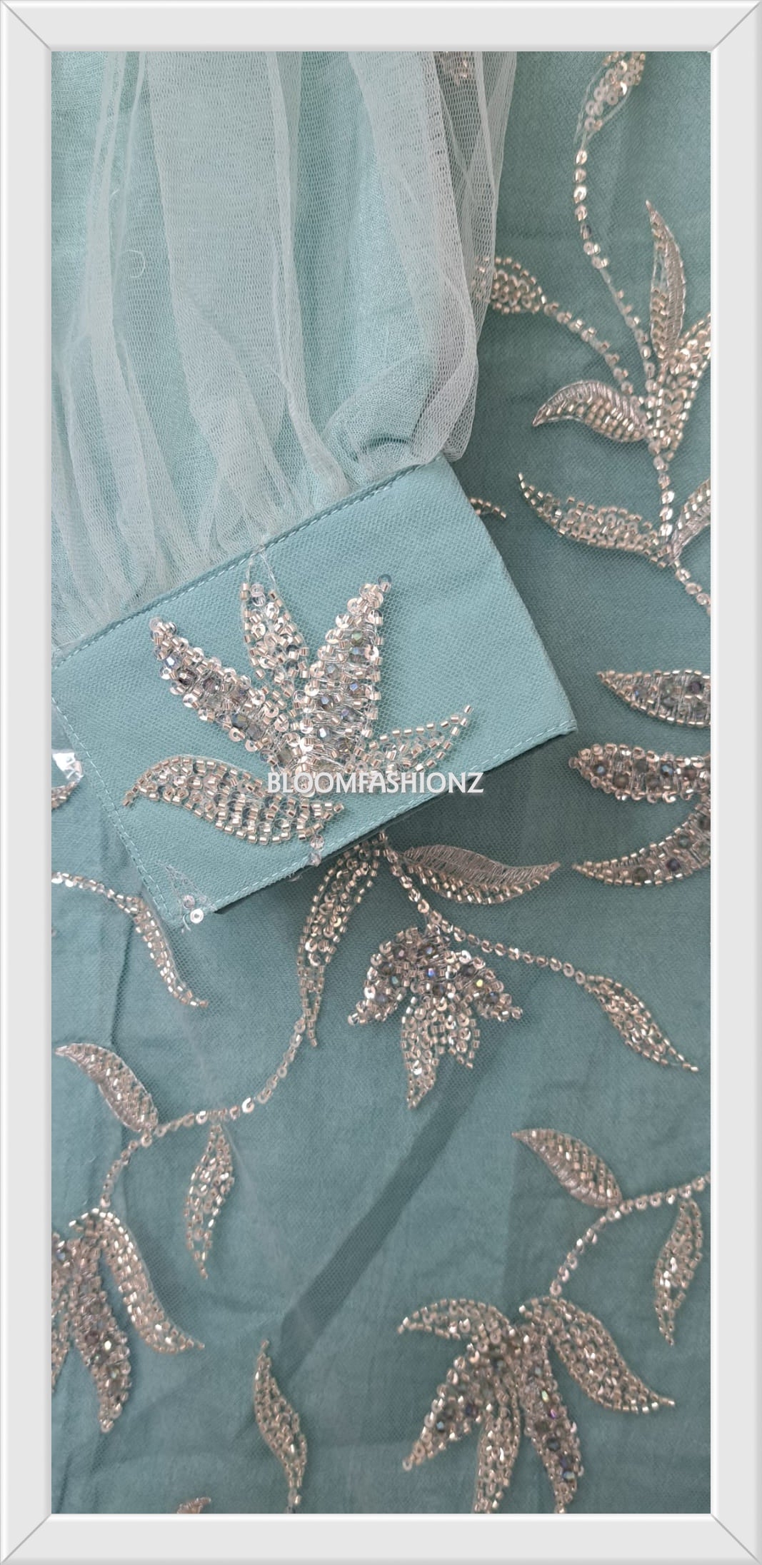 ESHAL - 3 Piece SkyBlue Net Suit with Pearl Detailing