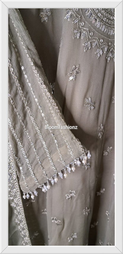 EMAN - 3 Piece Chiffon Suit with Pearl Detailing