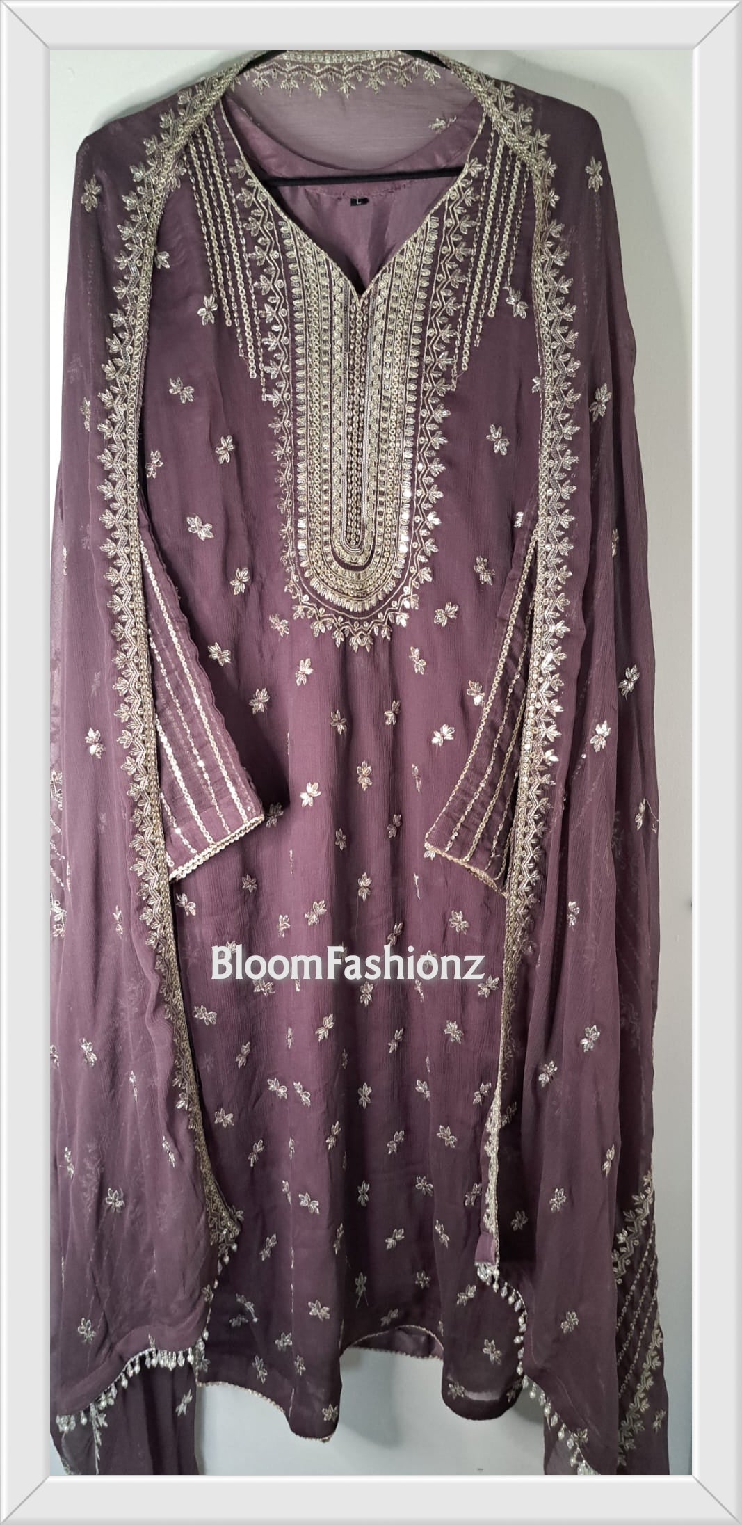 EMAN - 3 Piece Chiffon Suit with Pearl Detailing