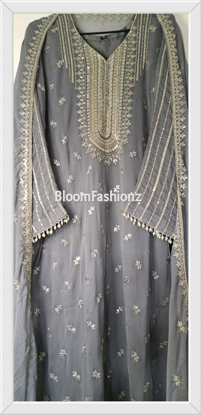 EMAN - 3 Piece Chiffon Suit with Pearl Detailing