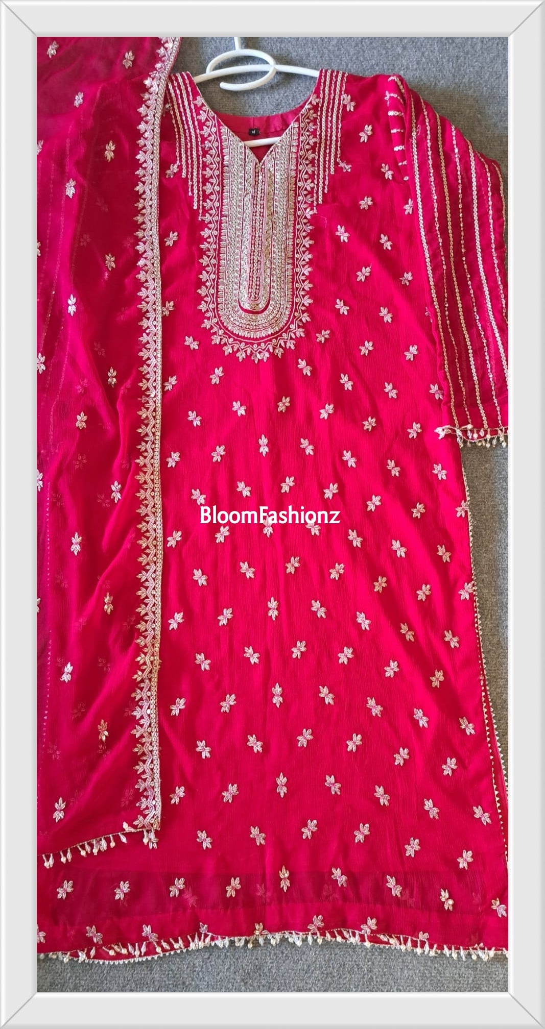 EMAN - 3 Piece Pink Chiffon Suit with Pearl Detailing