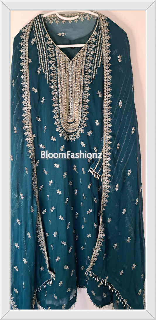 EMAN - 3 Piece Chiffon Suit with Pearl Detailing