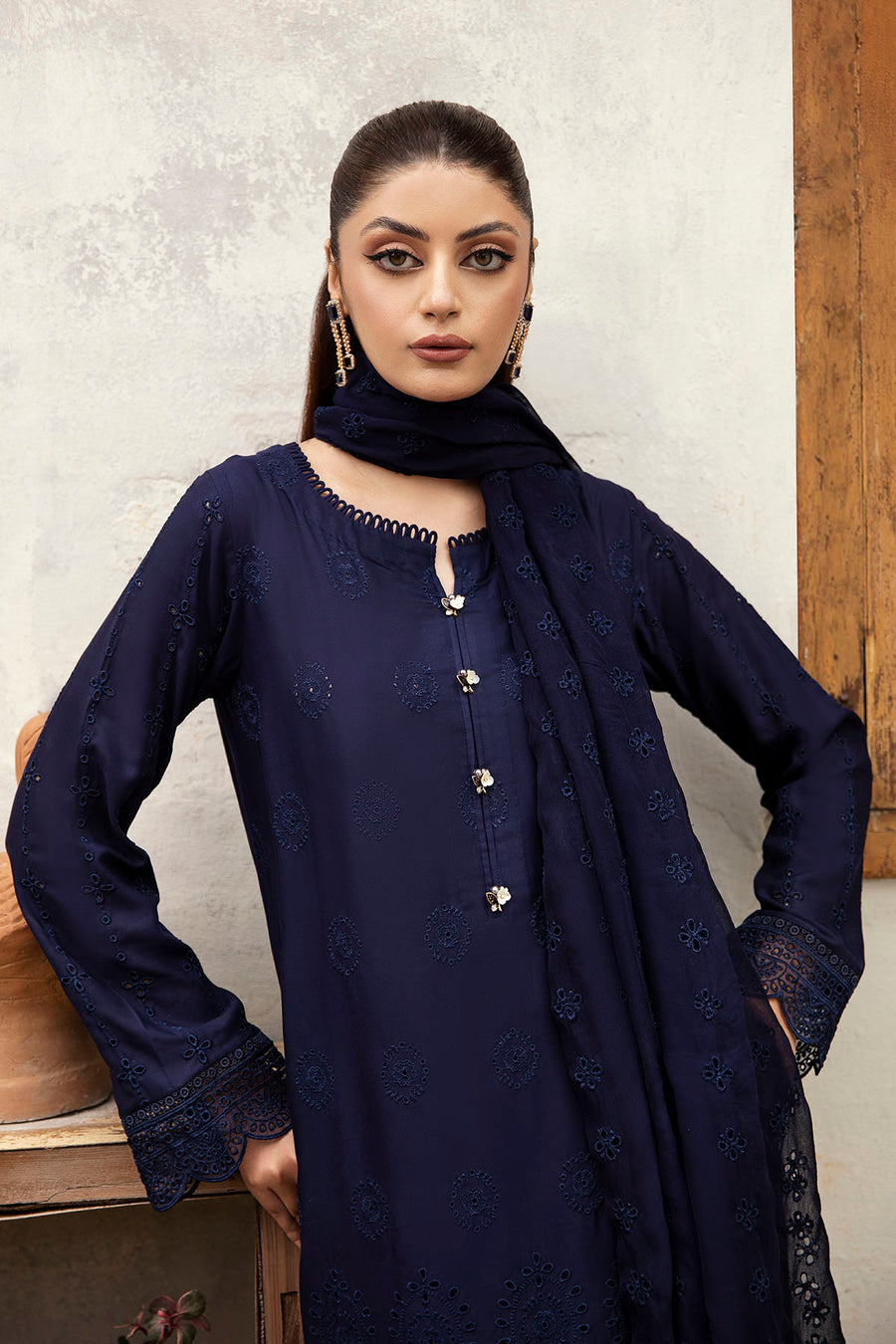 Motifz Embroidered Three Piece Linen Suit