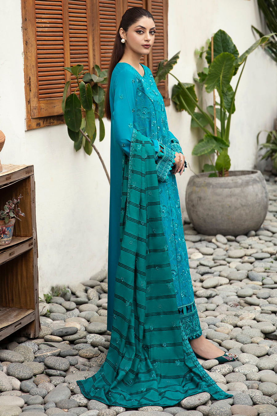 Motifz Embroidered Three Piece Linen Suit