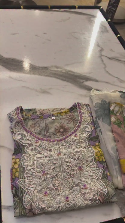 3 Piece Embroidered Lawn with Chiffon Dupata