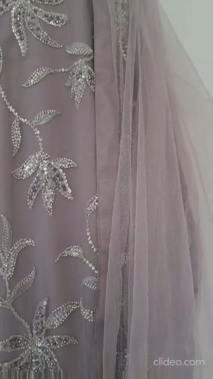 ESHAL - 3 Piece Lilac Net Suit with Pearl Detailing