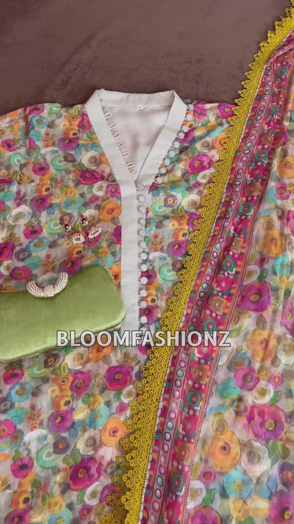 3 Piece Embroidered Pure Lawn Suit with Farshi Shalwar