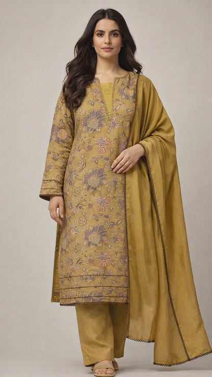 Mustard 3 Piece Printed suit