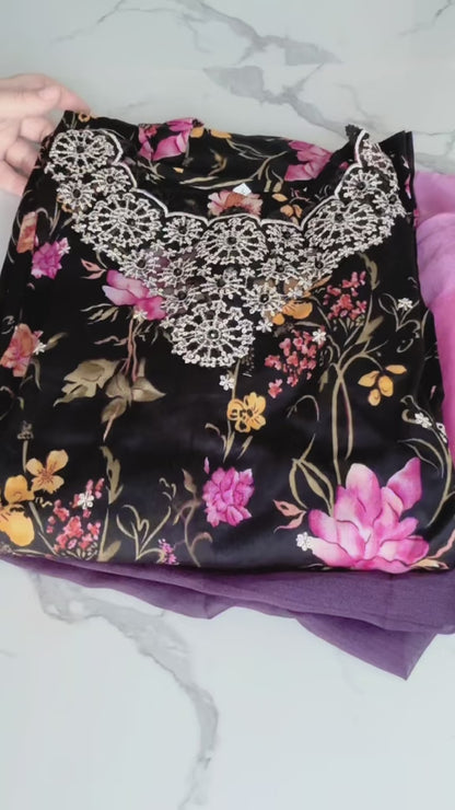 3 Piece Embroidered Lawn with Chiffon Dupata
