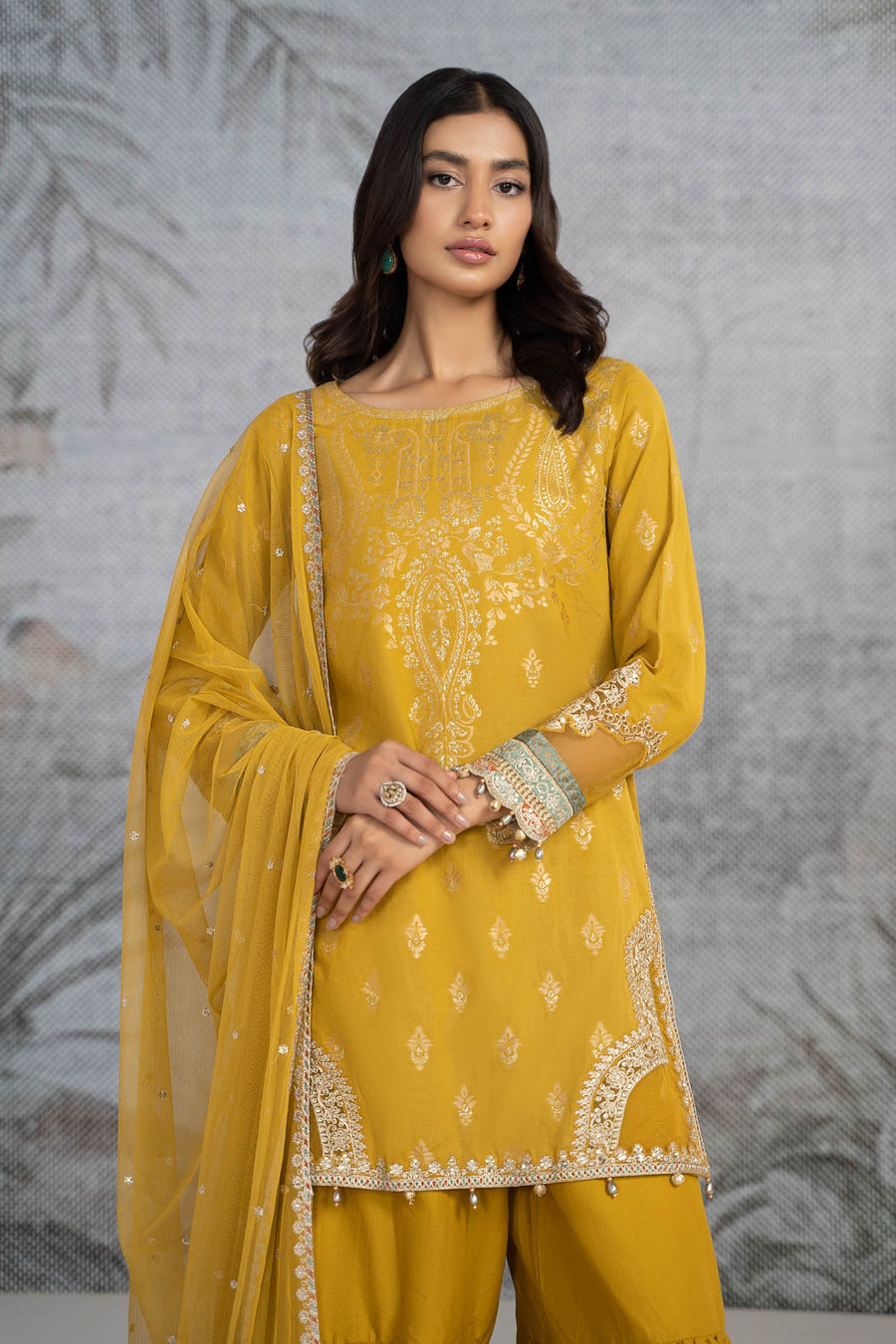 Maria B Three Piece Mustard Suit