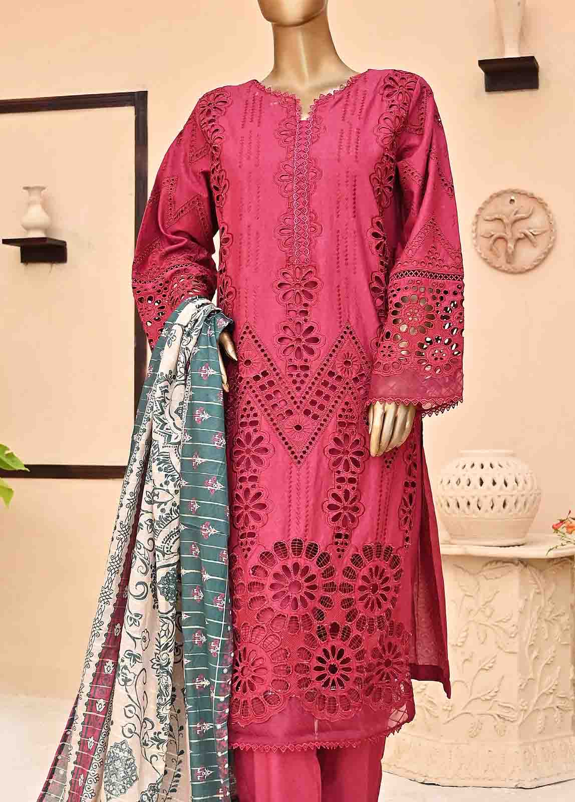 Bin Saeed 3 Piece Cutwork Kari Stitched Suit