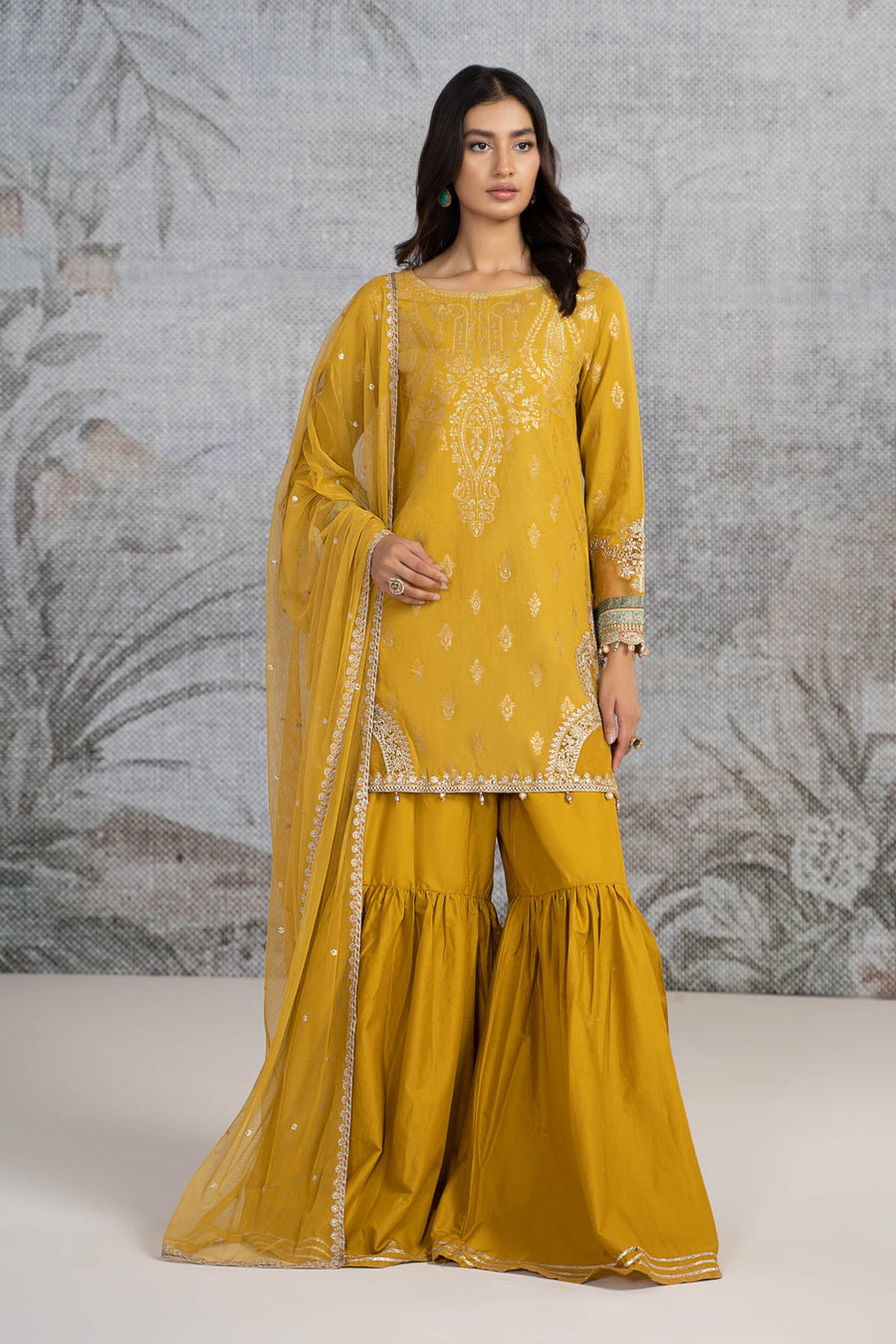 Maria B Three Piece Mustard Suit