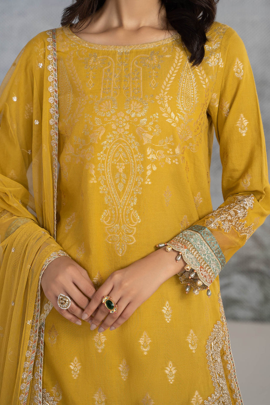 Maria B Three Piece Mustard Suit