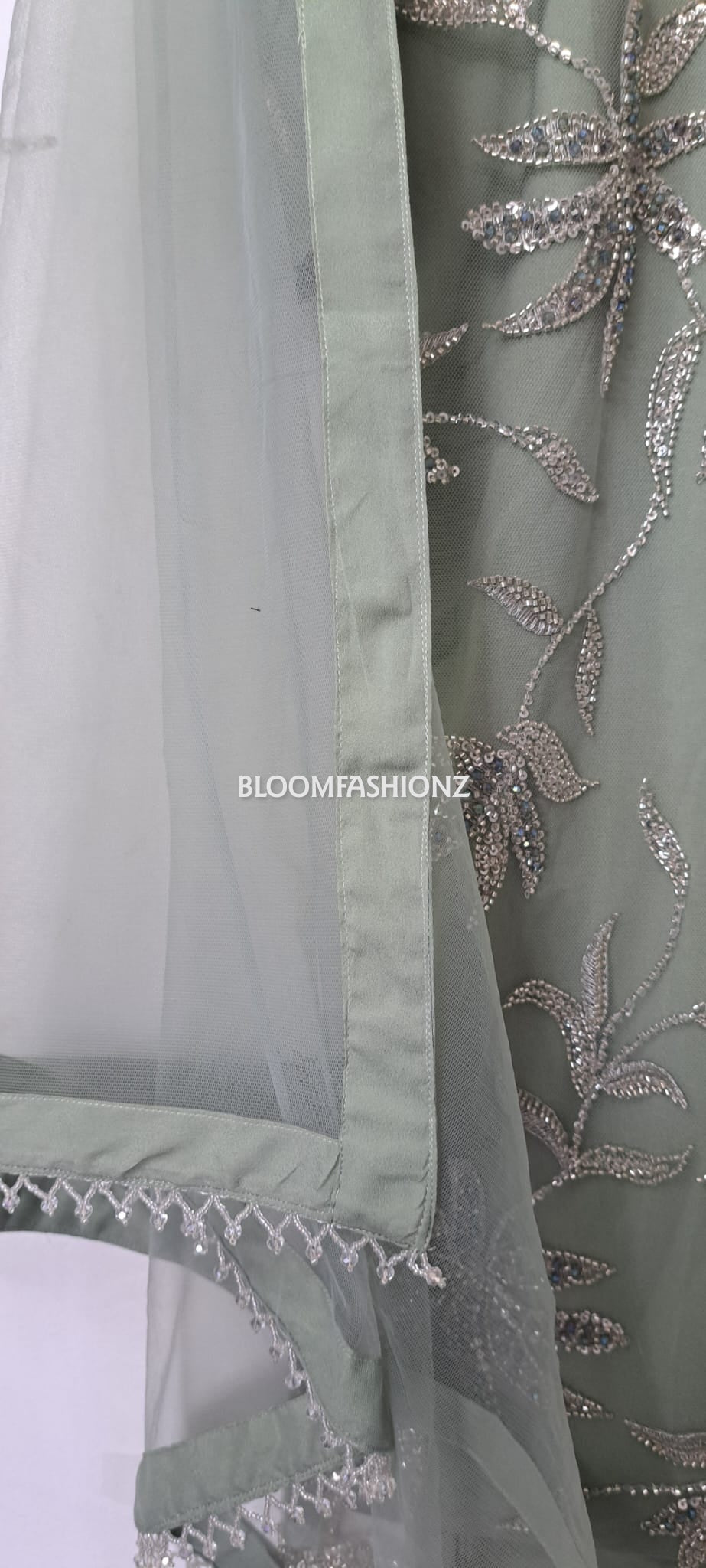 ESHAL - 3 Piece Mint Net Suit with Pearl Detailing