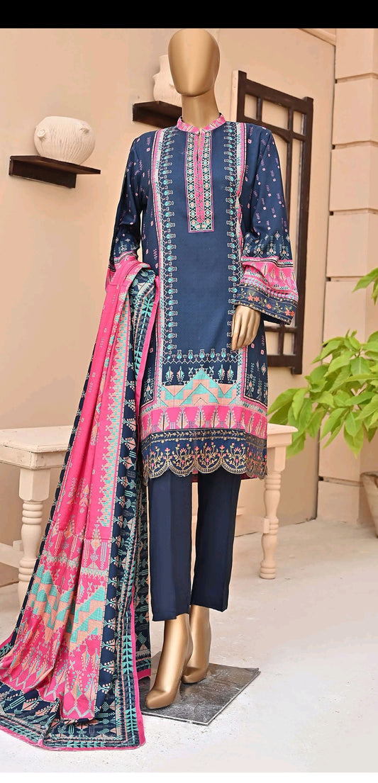 Bin Saeed 3 Piece Linen Embroidered Stitched Suit